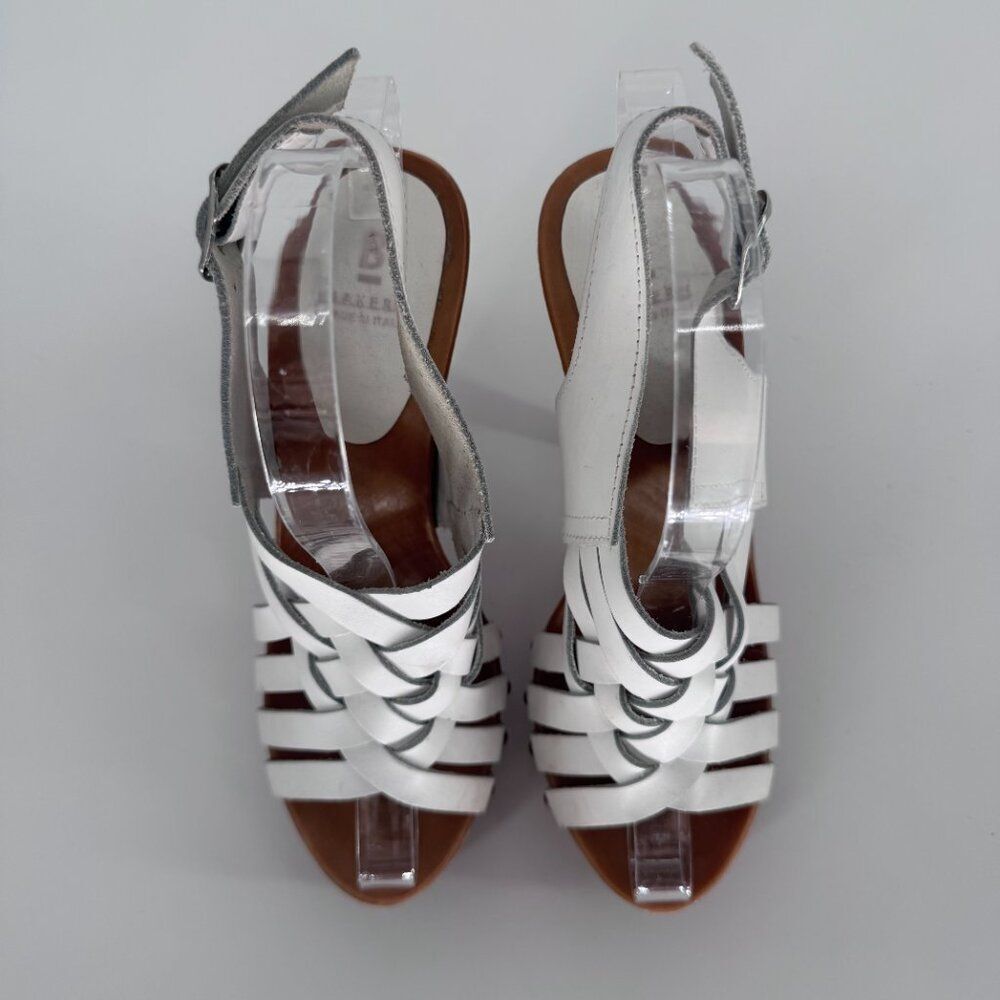 White Leather Woven Y2K Platform Heels Slingback Sandals Size 7 - Picture 5 of 13